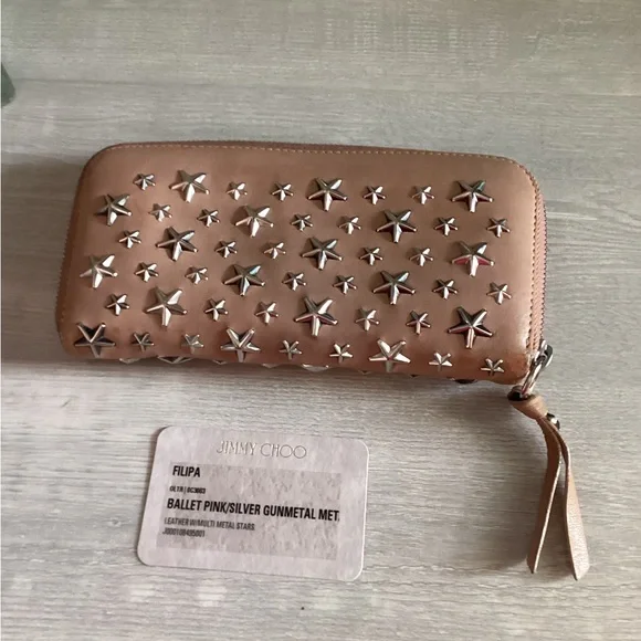 Jimmy Choo Pink and Silver Wallet with Star Embellishments